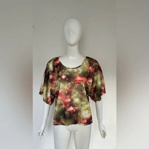 ANGELA Womens Sz Medium Cosmos Space Dolman Short Sleeve Top NWOT M